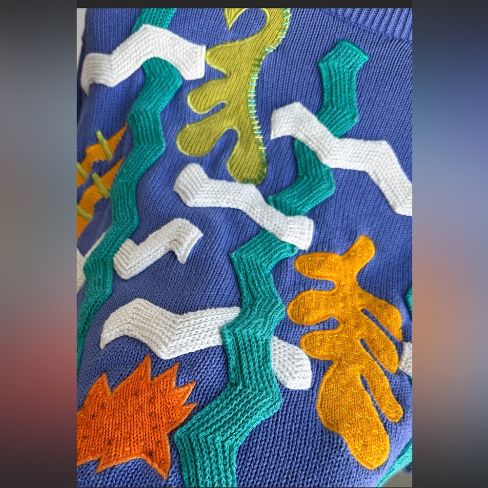 Vtg 80s I.B. Diffusion Mock Neck 3D Geometric Boxy Sweater S Art to Wear - Picture 6 of 9